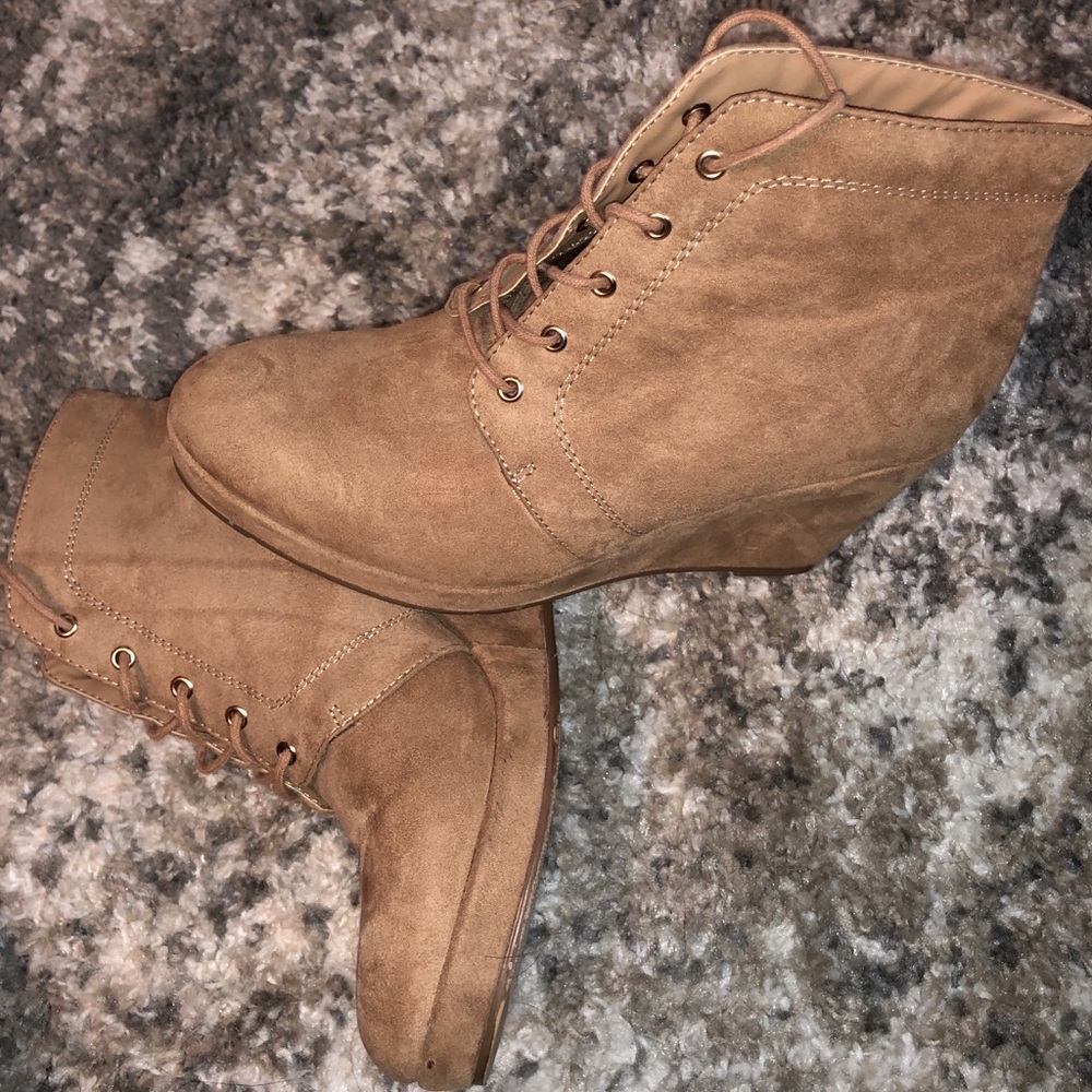 Suede Wedge Tie Booties